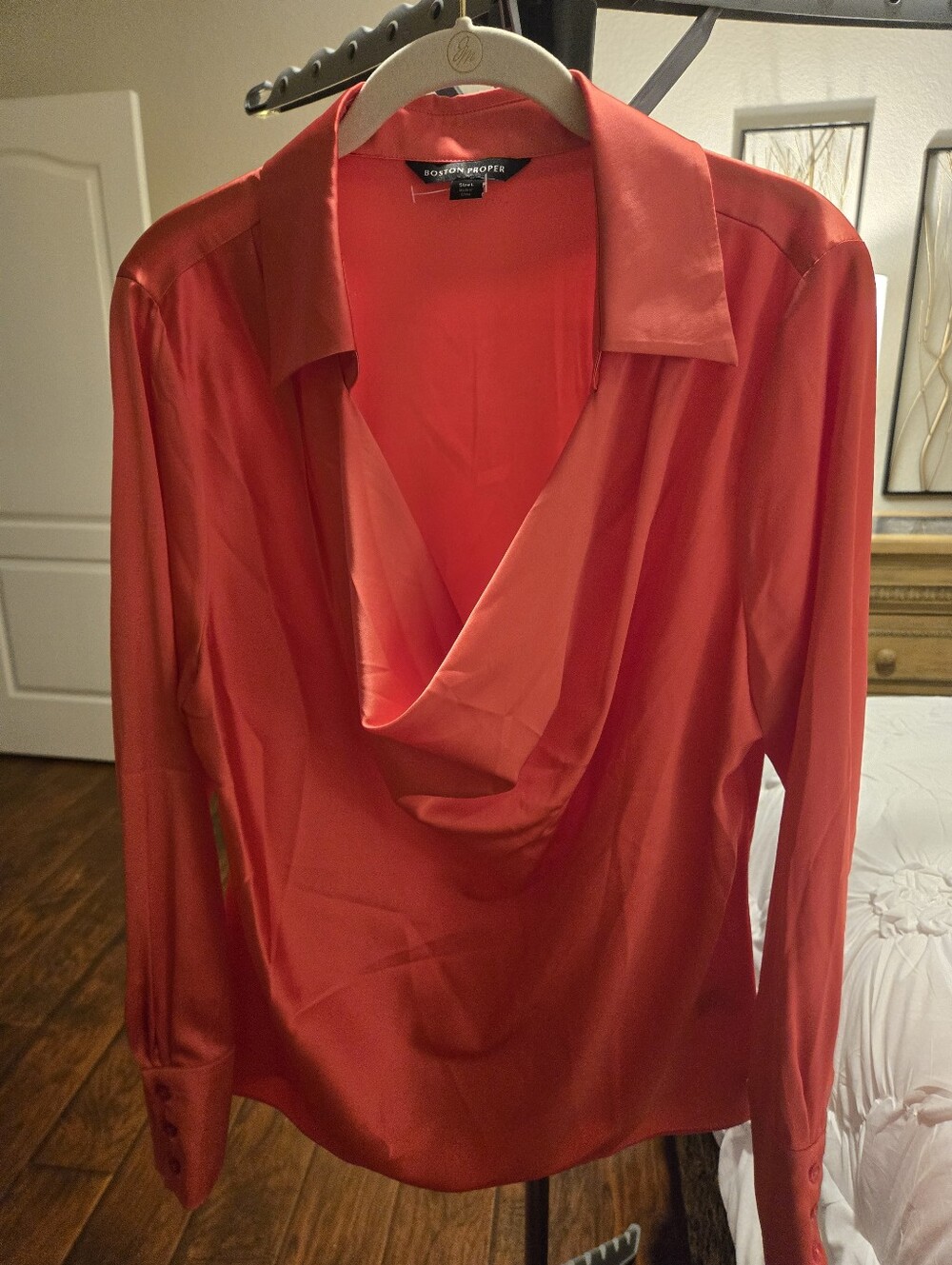 Boston Proper HOT PINK Satin Cowl Neck Blouse